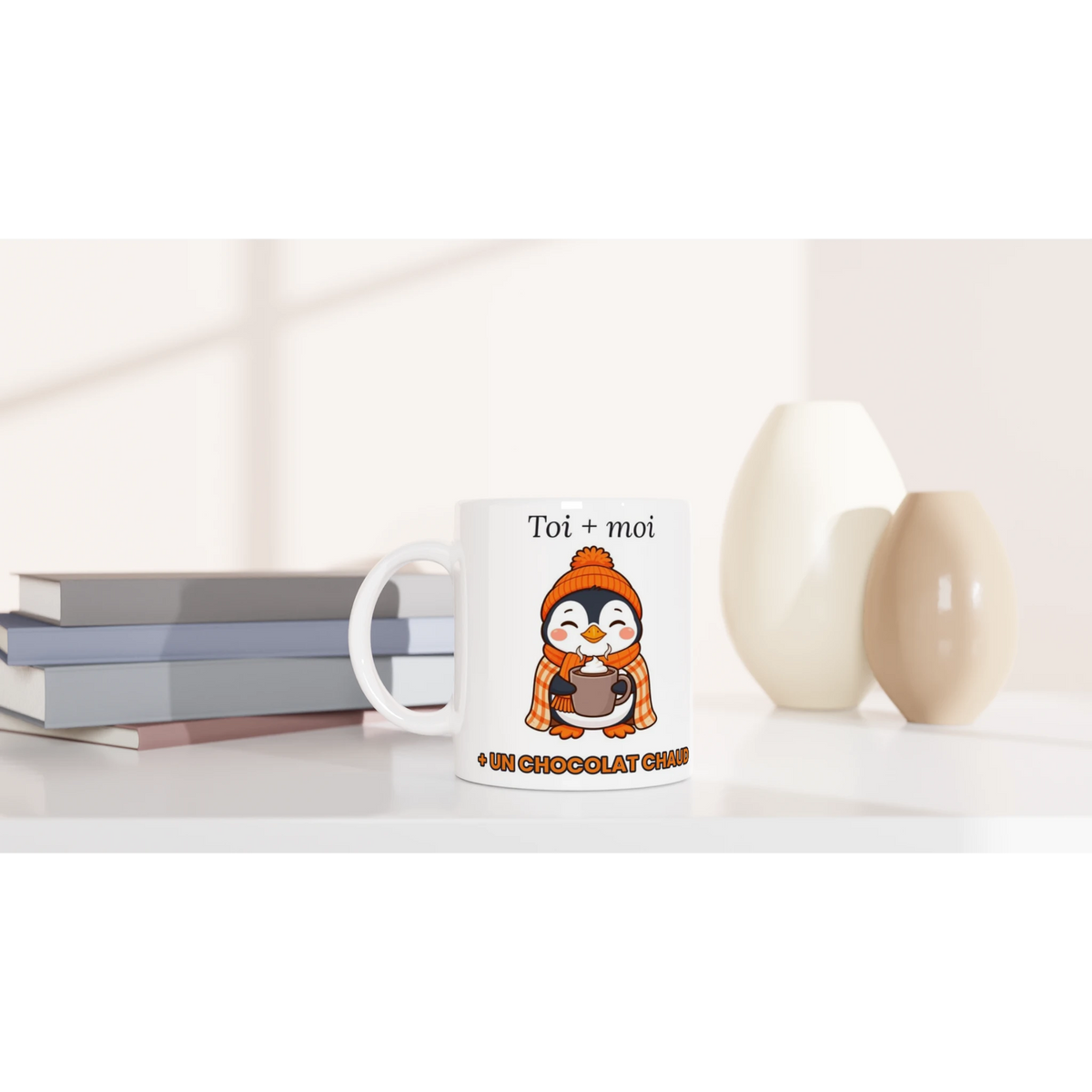 Tasse « Toi + moi + un chocolat chaud » – Nono le pingouin – céramique 330 ml