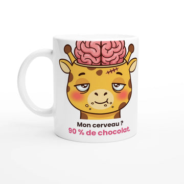 Tasse « Mon cerveau ? 90 % de chocolat. » – Gigi la girafe – vue de face
