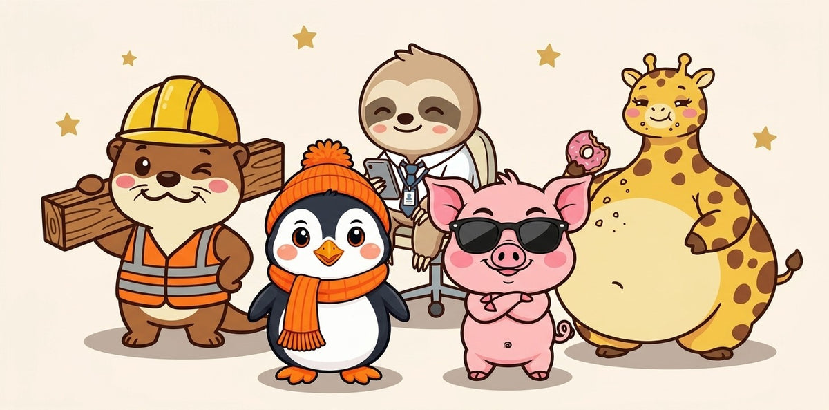 Nono le pingouin, Jason le cochon, Jojo la loutre, Molo le paresseux et Gigi la girafe, la bande des tasses NOVALYT
