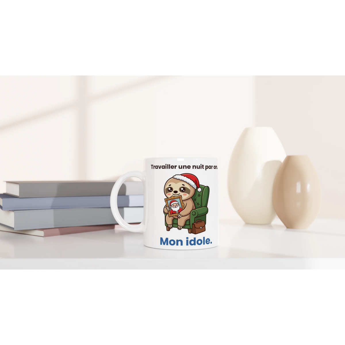 Tasse « Travailler une nuit par an. Mon idole. » – Molo le paresseux – céramique 330 ml