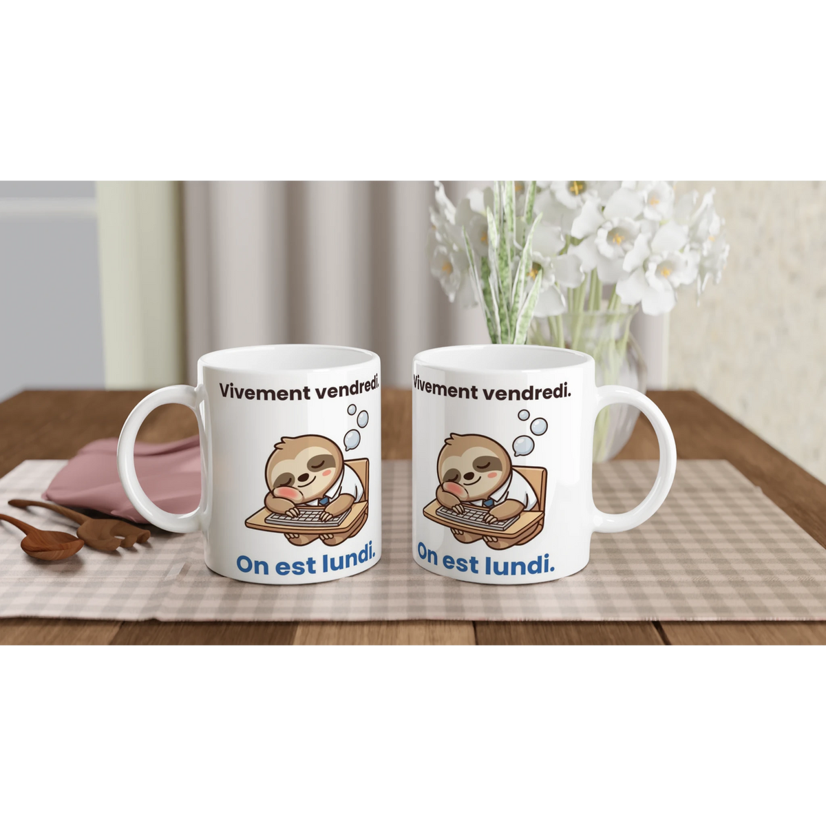 Tasse « Vivement vendredi. On est lundi. » – Molo le paresseux – céramique 330 ml