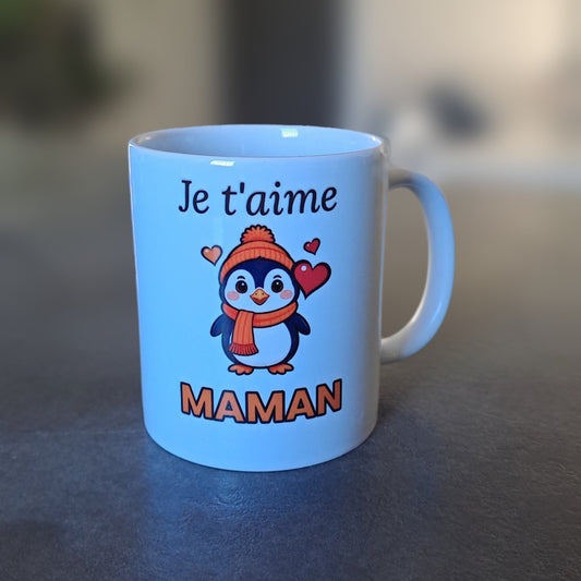 Tasse « Je t'aime Maman » – Nono le pingouin – photo réelle