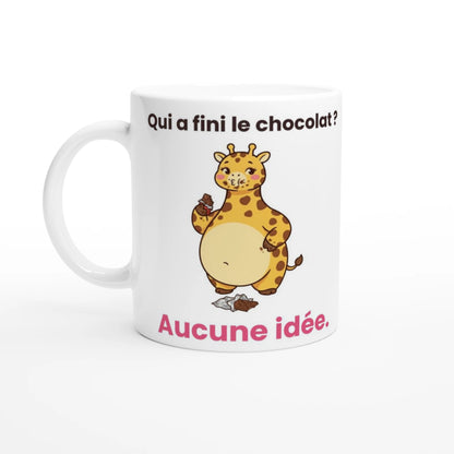 Tasse « Qui a fini le chocolat ? » – Gigi la girafe – vue de face