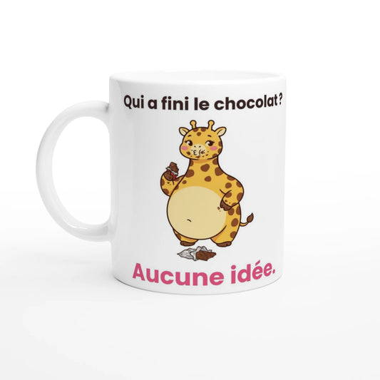 Tasse « Qui a fini le chocolat ? » – Gigi la girafe – vue de face