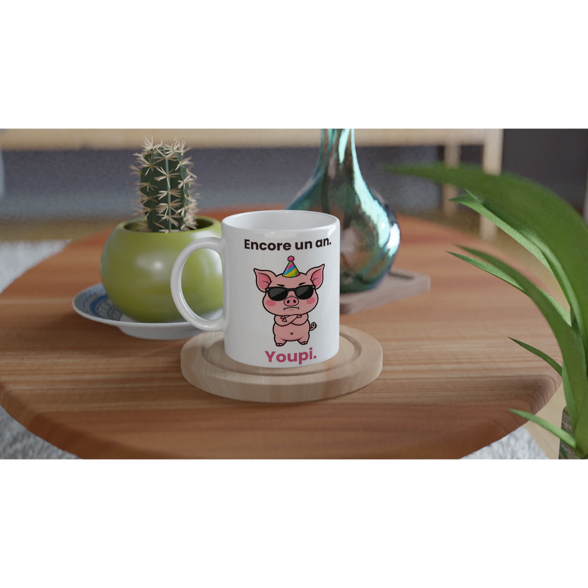 Tasse « Encore un an. Youpi. » – Jason le cochon – idée cadeau