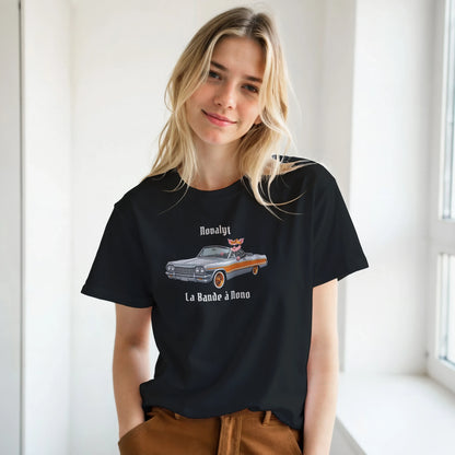 T-shirt noir NOVALYT avec Jason le cochon en voiture lowrider – vue 4