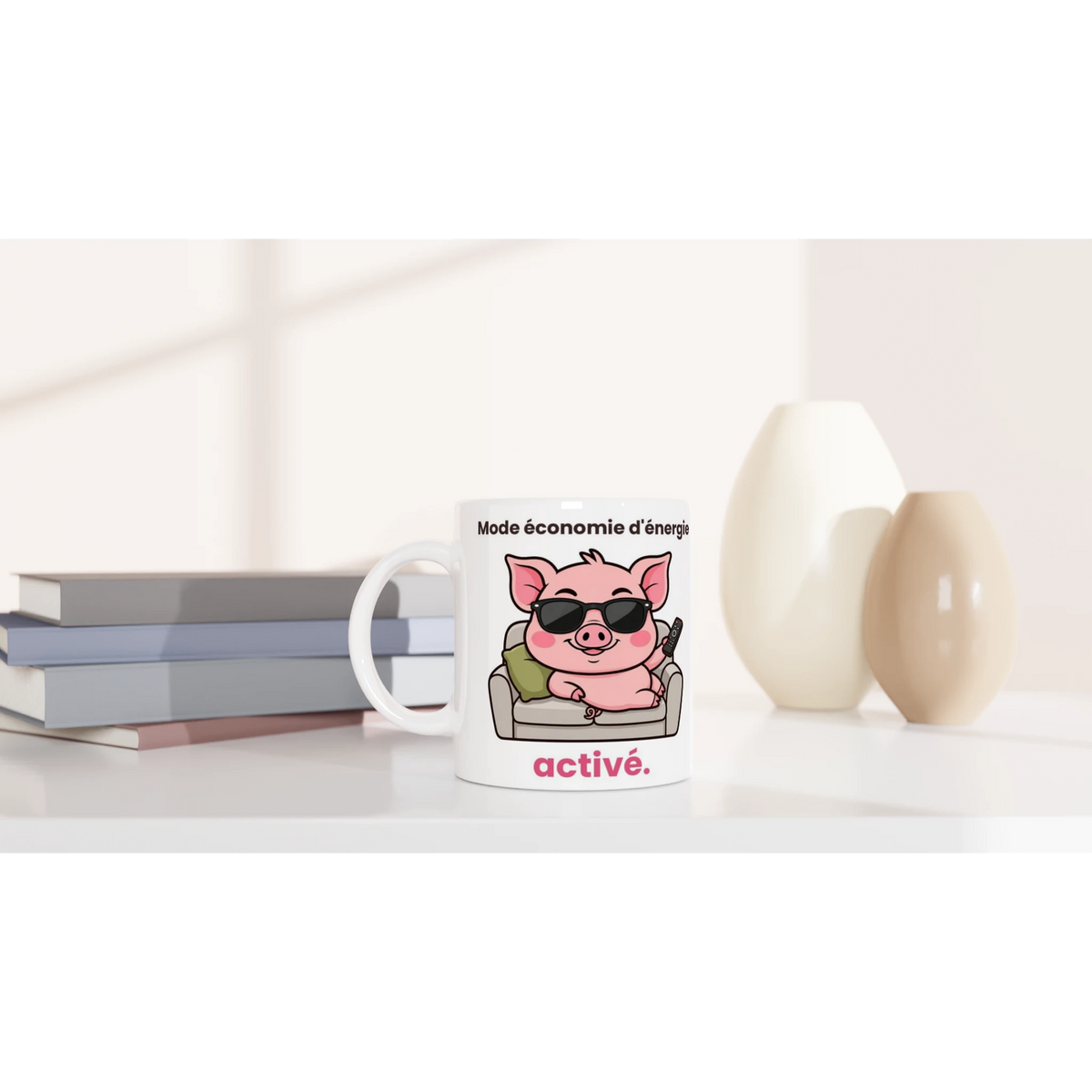 Tasse « Mode économie d'énergie activé » – Jason le cochon – idée cadeau