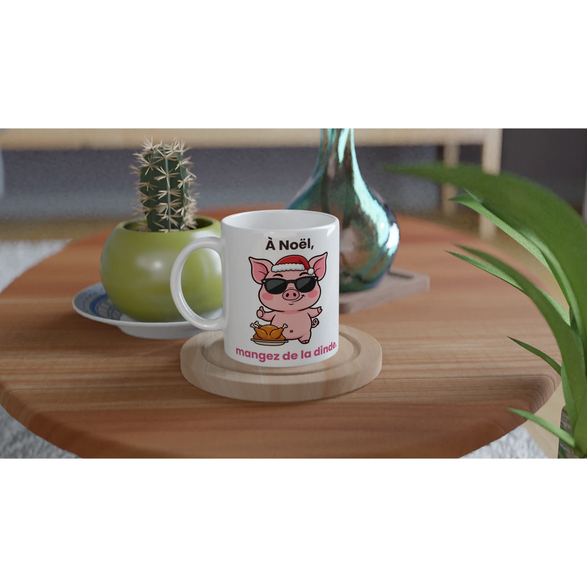 Tasse « À Noël, mangez de la dinde » – Jason le cochon – idée cadeau