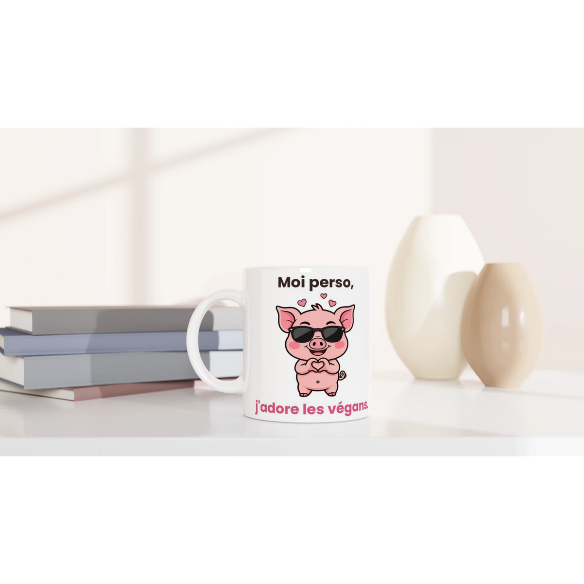 Tasse « Moi perso, j'adore les végans » – Jason le cochon – céramique 330 ml