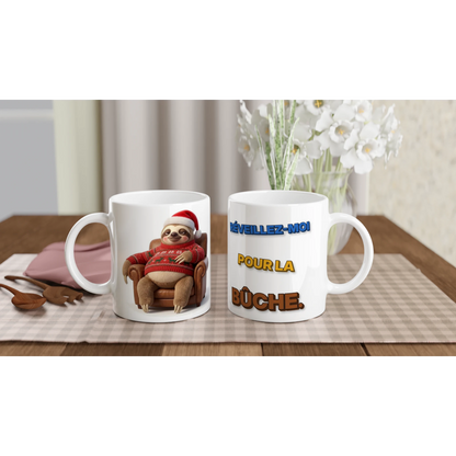 Tasse Noël « Réveillez-moi pour la bûche » Molo 3D – les deux côtés : dessin et texte