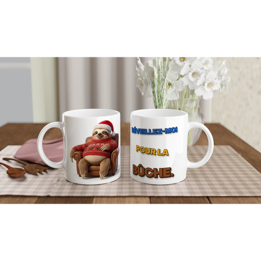 Tasse Noël « Réveillez-moi pour la bûche » Molo 3D – les deux côtés : dessin et texte
