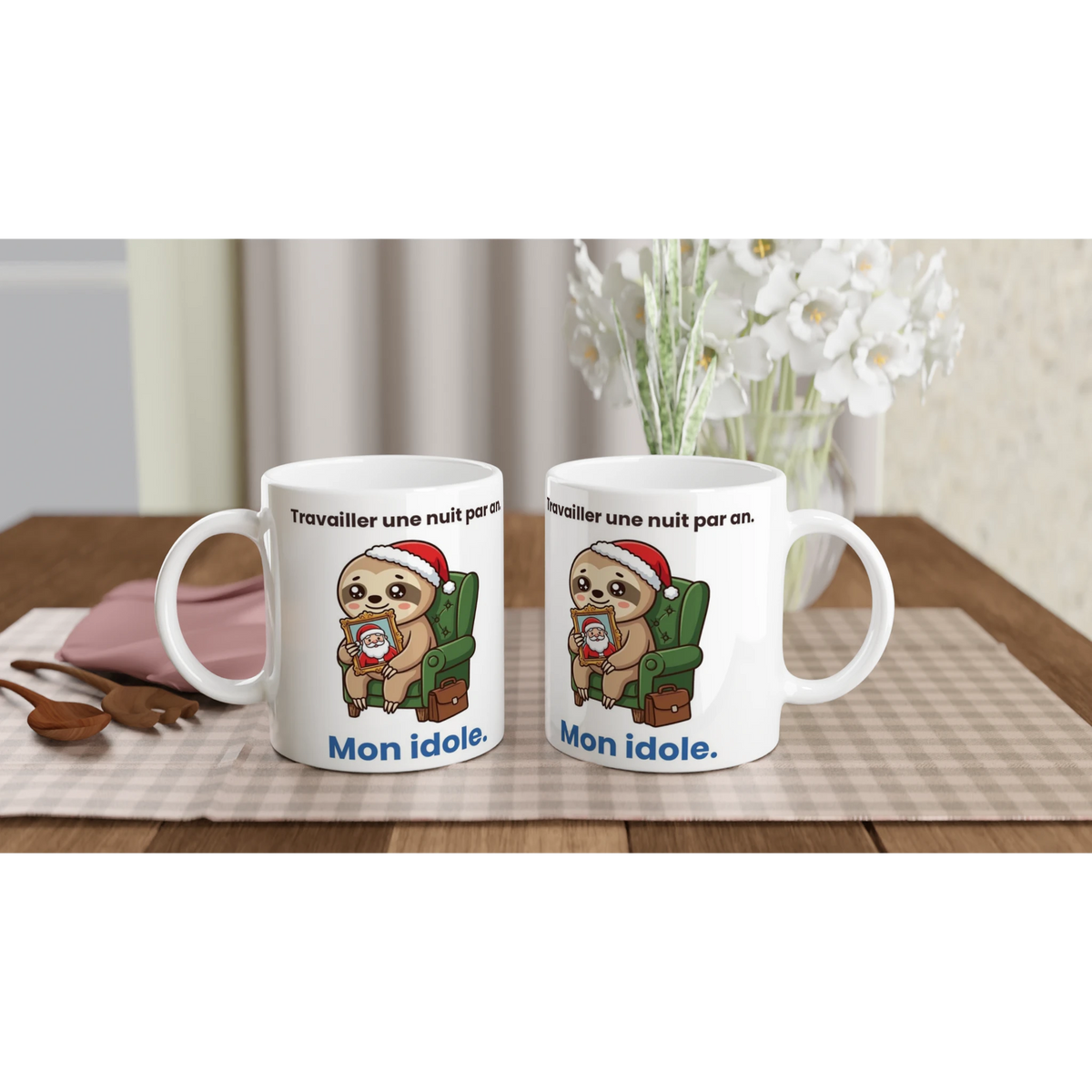 Tasse « Travailler une nuit par an. Mon idole. » – Molo le paresseux – idée cadeau
