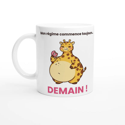 Tasse « Mon régime commence toujours… demain ! » – Gigi la girafe – vue de face