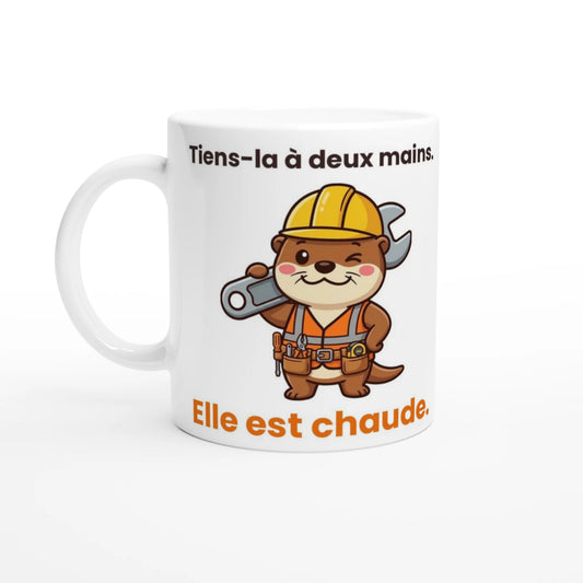 Tasse « Tiens-la à deux mains. Elle est chaude. » – Jojo la loutre – vue de face