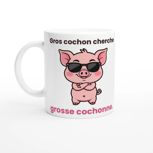 Tasse « Gros cochon cherche grosse cochonne » – Jason le cochon – vue de face