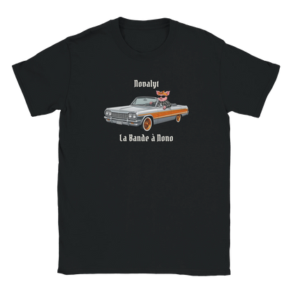 T-shirt noir NOVALYT avec Jason le cochon en voiture lowrider – vue 1