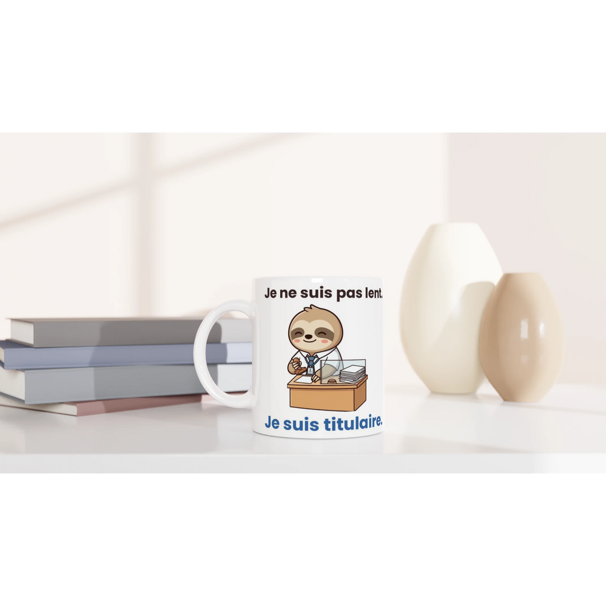Tasse « Je ne suis pas lent. Je suis titulaire. » – Molo le paresseux – céramique 330 ml