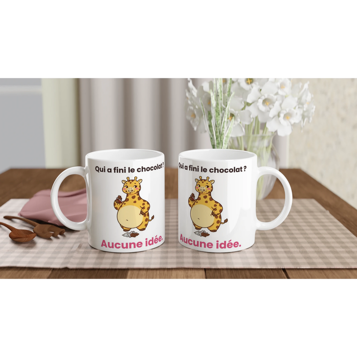 Tasse « Qui a fini le chocolat ? » – Gigi la girafe – idée cadeau