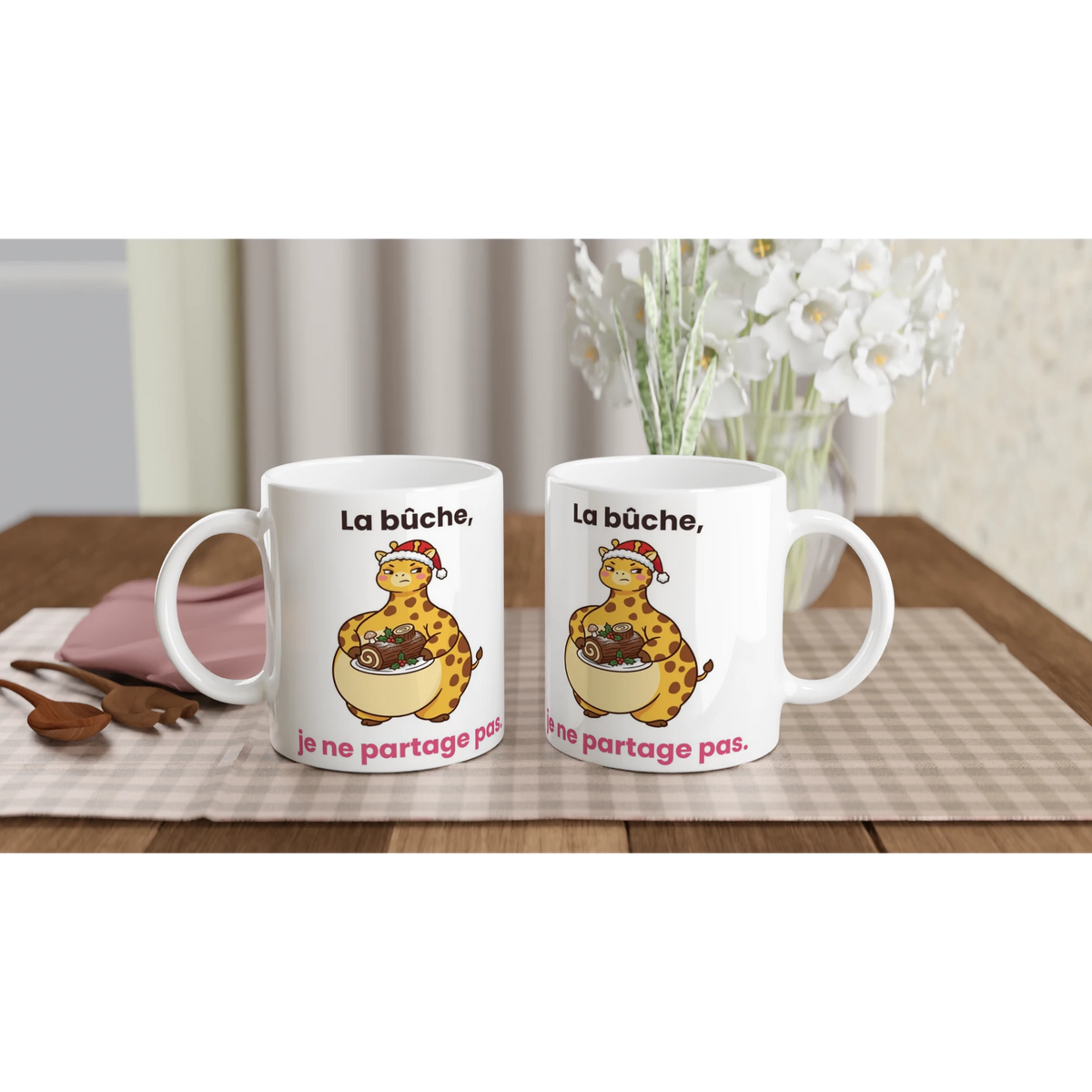 Tasse « La bûche, je ne partage pas » – Gigi la girafe – idée cadeau