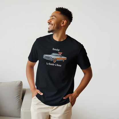 T-shirt noir NOVALYT avec Jason le cochon en voiture lowrider – vue 2