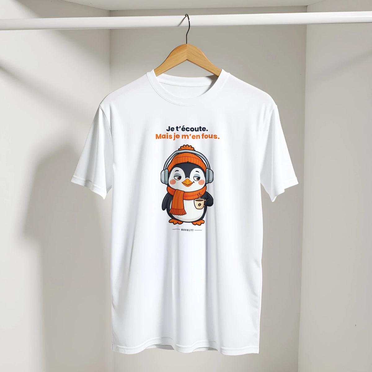 T-shirt NOVALYT avec Nono le pingouin, « Je t'écoute. Mais je m'en fous. » – vue 3