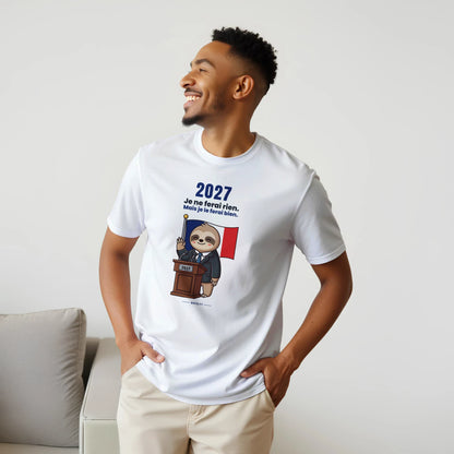T-shirt blanc NOVALYT Molo 2027, « Je ne ferai rien. Mais je le ferai bien. » – vue 2