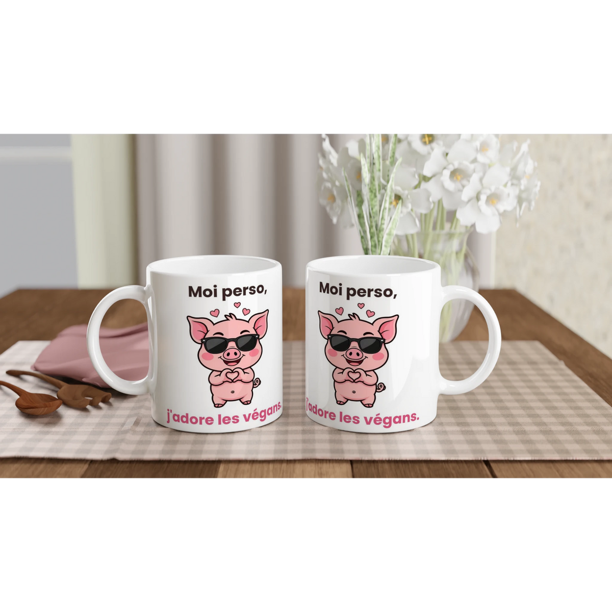 Tasse « Moi perso, j'adore les végans » – Jason le cochon – idée cadeau