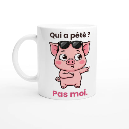 Tasse « Qui a pété ? Pas moi. » – Jason le cochon – vue de face