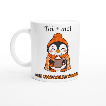 Tasse « Toi + moi + un chocolat chaud » – Nono le pingouin – vue de face