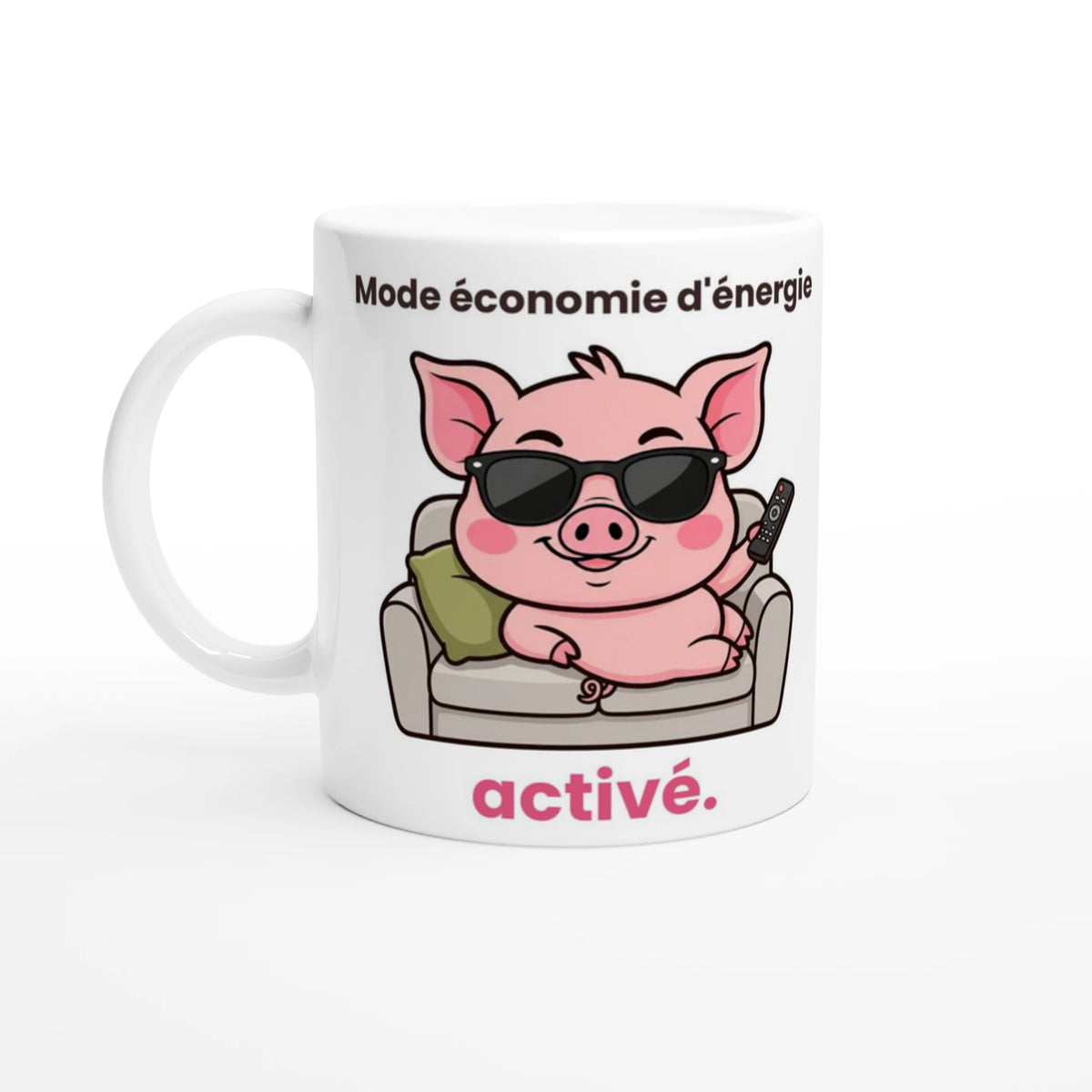 Tasse « Mode économie d'énergie activé » – Jason le cochon – vue de face