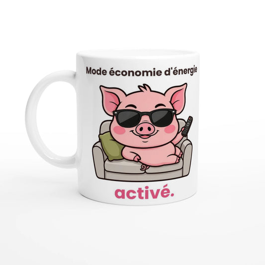 Tasse « Mode économie d'énergie activé » – Jason le cochon – vue de face