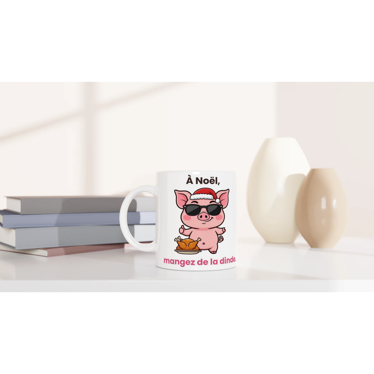 Tasse « À Noël, mangez de la dinde » – Jason le cochon – céramique 330 ml
