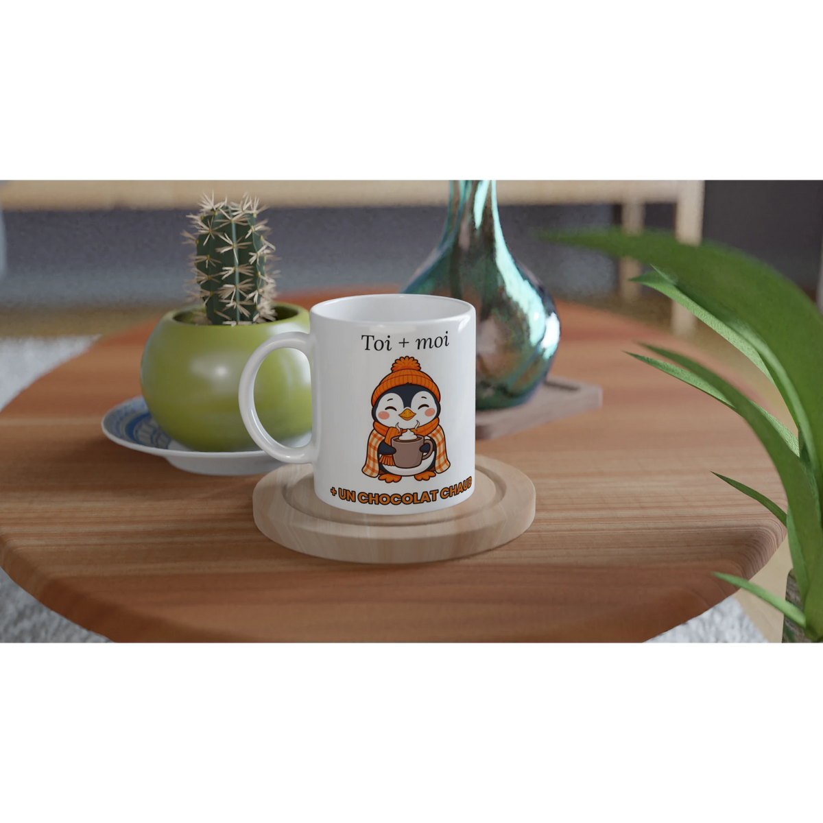 Tasse « Toi + moi + un chocolat chaud » – Nono le pingouin – idée cadeau