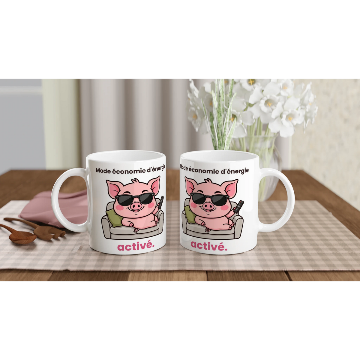 Tasse « Mode économie d'énergie activé » – Jason le cochon – céramique 330 ml