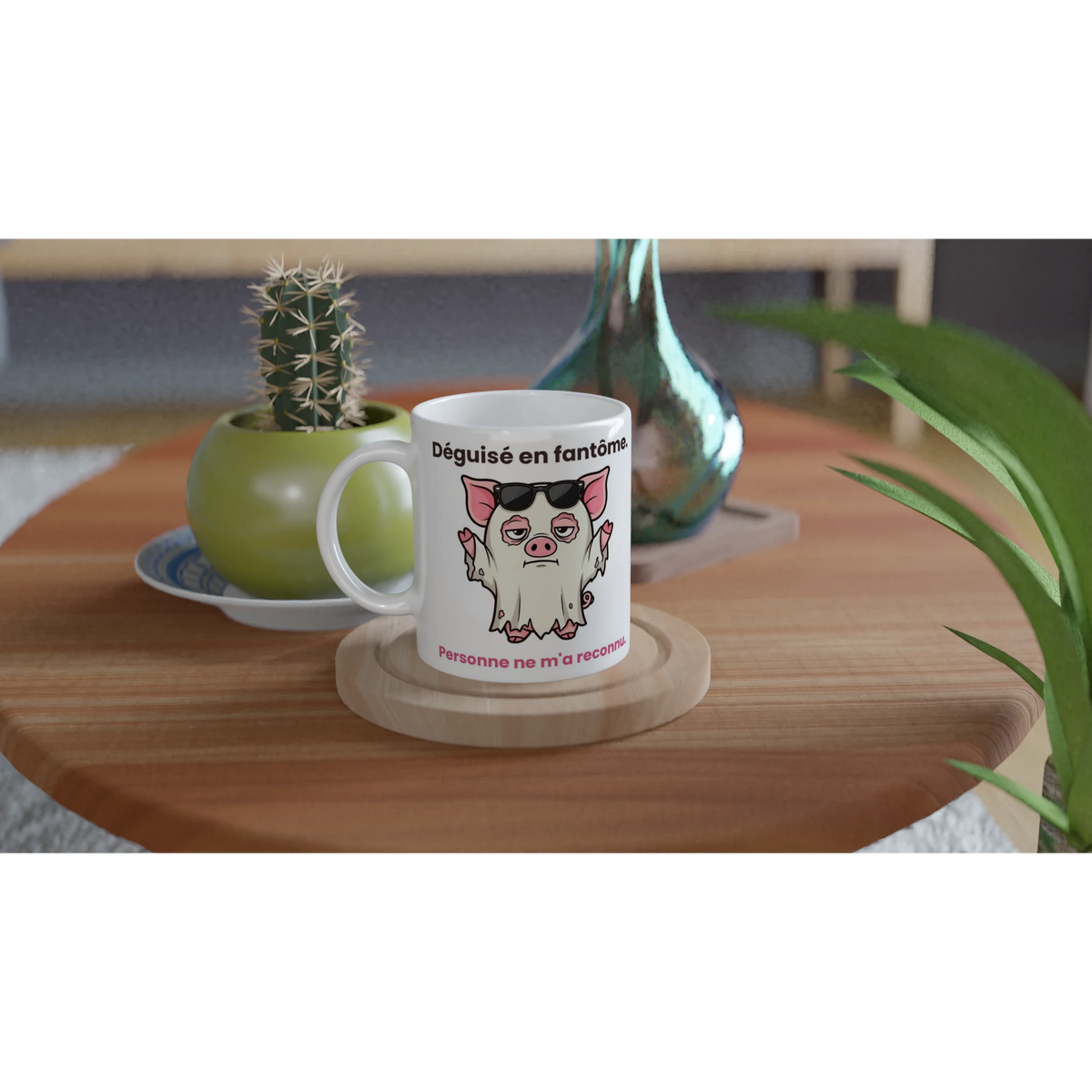Tasse « Déguisé en fantôme » – Jason le cochon – céramique 330 ml