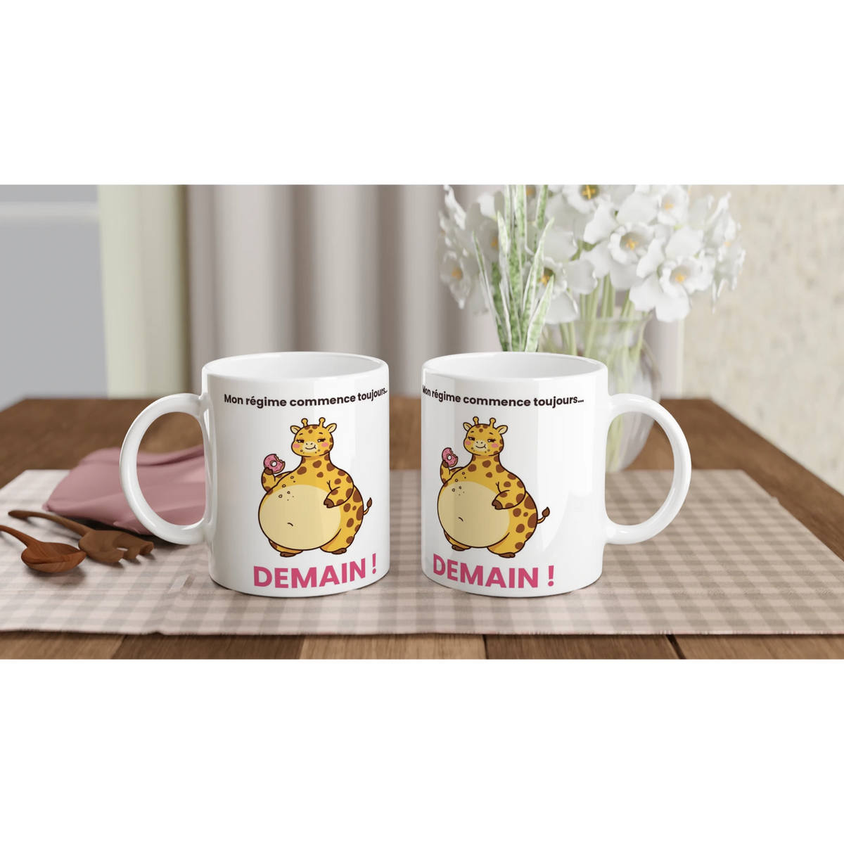 Tasse « Mon régime commence toujours… demain ! » – Gigi la girafe – idée cadeau