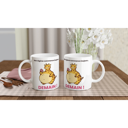 Tasse « Mon régime commence toujours… demain ! » – Gigi la girafe – idée cadeau