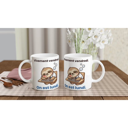 Tasse « Vivement vendredi. On est lundi. » – Molo le paresseux – céramique 330 ml