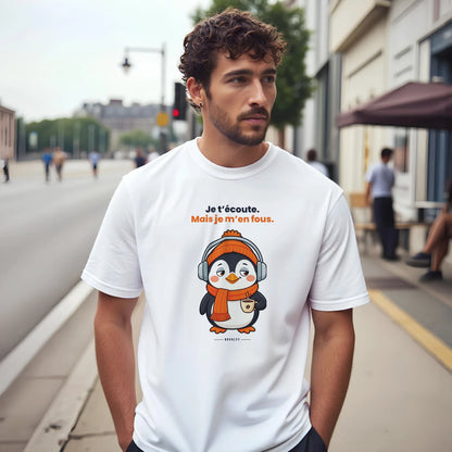 T-shirt NOVALYT avec Nono le pingouin, « Je t'écoute. Mais je m'en fous. » – vue 6